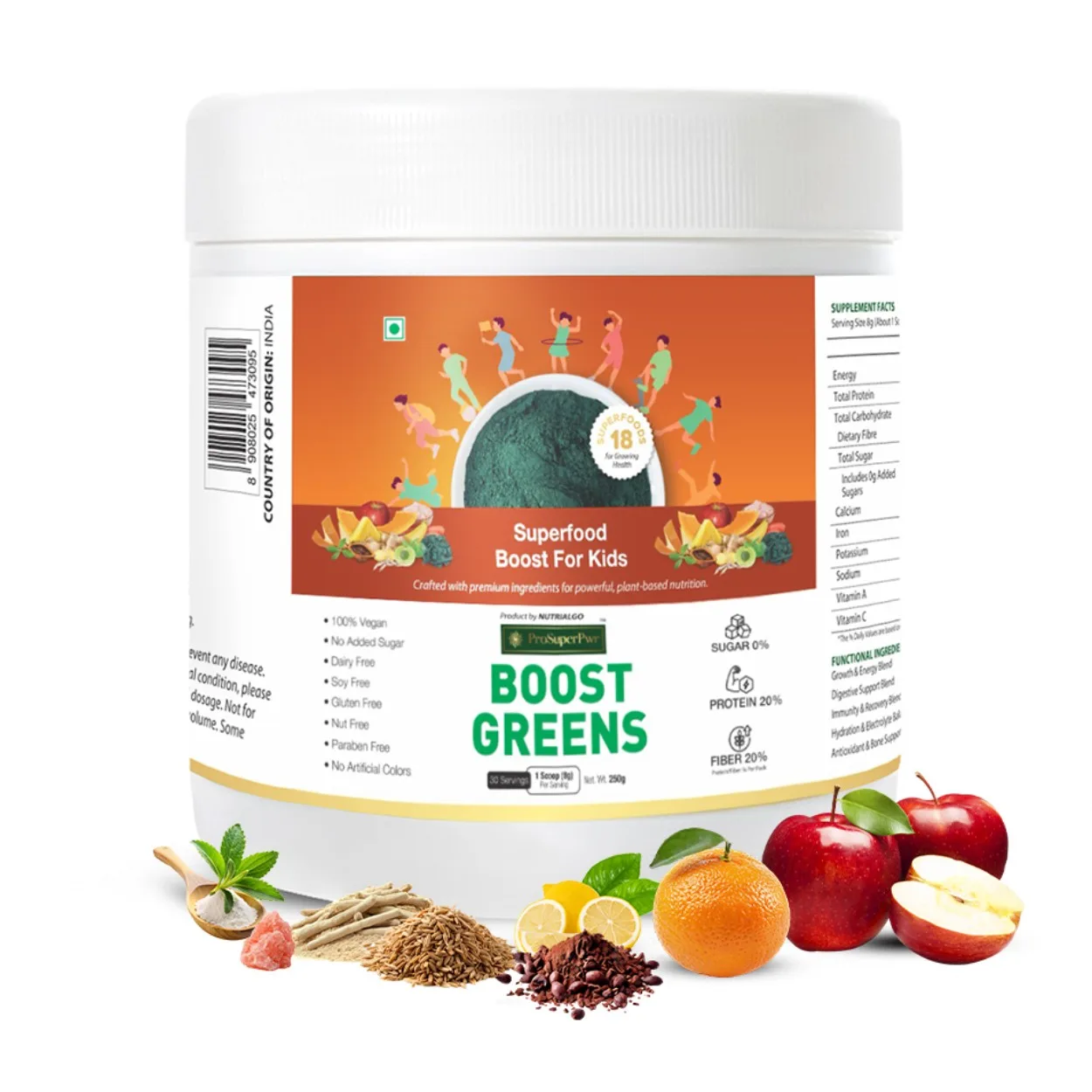 ProSuperPwr Boost Greens Kids - Best spirulina for kids in India for natural child immunity and gut health.