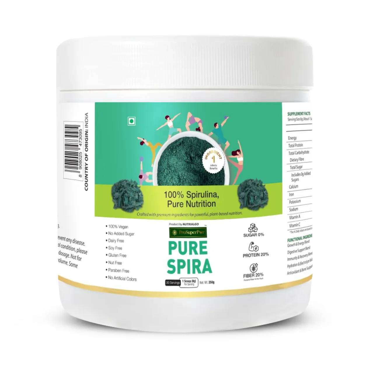 ProSuperPwr Pure Spirulina Powder - Best spirulina powder in India acting as a natural gut inflammation supplement.