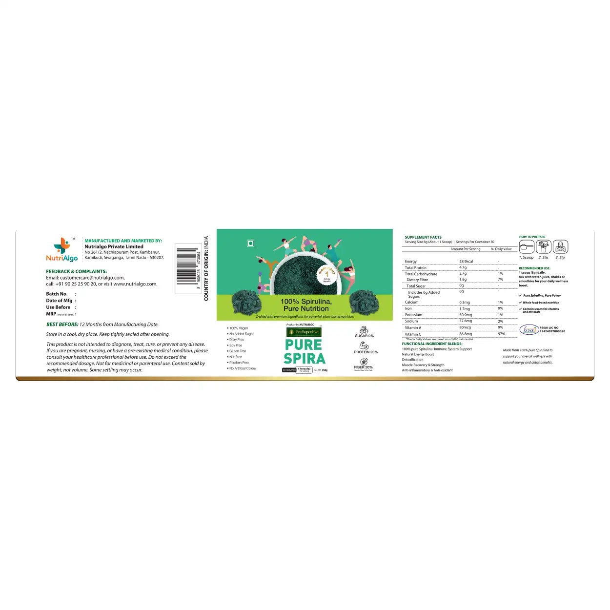 ProSuperPwr Pure Spirulina Powder - Plant-based gut brain connection supplement in India supporting natural energy, mood, and focus.
