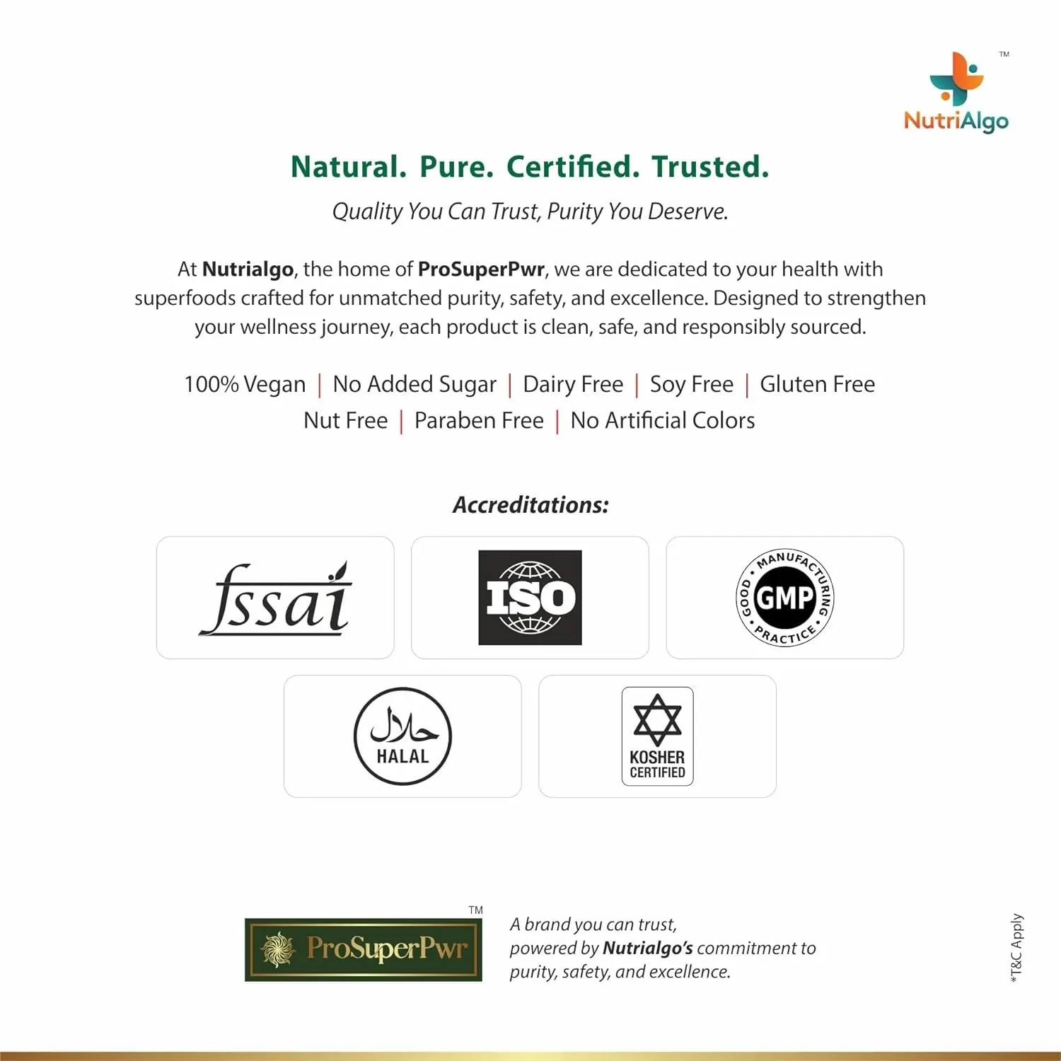 ProSuperPwr Pure Spirulina Powder - FSSAI certified and lab tested spirulina powder in India ensuring pure, heavy-metal-free gut health support.