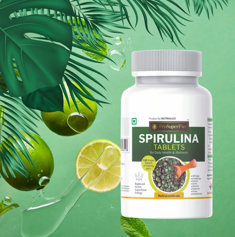 ProSuperPwr Spirulina Tablets - Best spirulina brand in India offering 100% pure 500mg tablets for daily energy, sleep, and metabolic support.